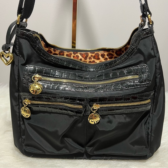 Brighton Black Nylon Crocodile Embossed Adjustable Strap Gold Accent Bag -- OS - Picture 3 of 11